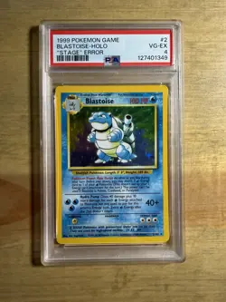 ERROR 1999 Blastoise Base Set Holo Rare NO STAGE Pokemon Card PSA 4 - Image 1