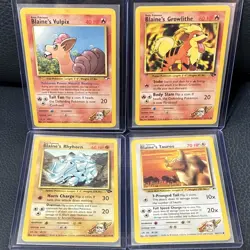 Pokemon TCG Gym Challenge Blaine's Vulpix Growlithe Rhyhorn Tauros 4 Card Lot NM - Image 1