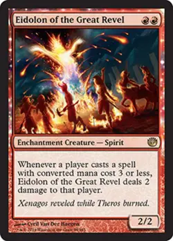 Heavy Play, English MTG Regular Eidolon of the Great Revel Journey into Nyx Magi - Image 1