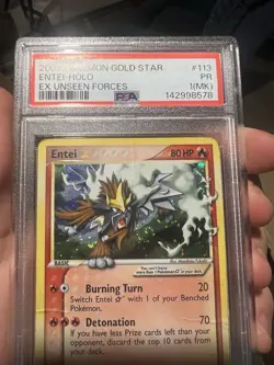 SWIRL PSA 1 MK 2005 Pokemon EX Unseen Forces Entei GOLD STAR Holo Foil 113/115 - Image 3