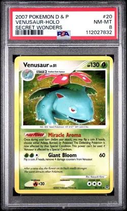 2007 POKEMON DIAMOND & PEARL SECRET WONDERS VENUSAUR HOLO #20 PSA 8 - Image 1