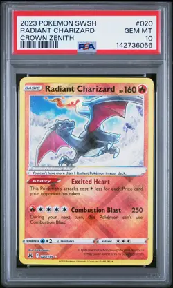 2023 POKEMON SWORD & SHIELD CROWN ZENITH #020 RADIANT CHARIZARD PSA 10 - Image 1