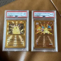 2021 Pokemon Celebrations UPC Gold Metal Charizard + Pikachu PSA 8-9 Sequential - Image 1