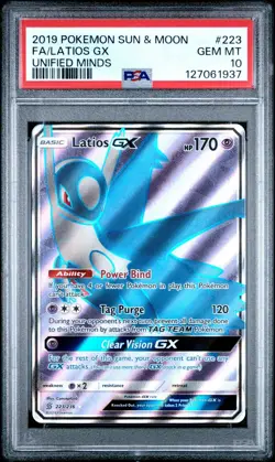 2019 POKEMON SUN & MOON UNIFIED MINDS #223 FULL ART/LATIOS GX PSA 10 - Image 1