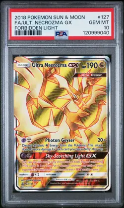 Pokemon TCG 2018 Sun & Moon Forbidden Light Ultra Necrozma GX Full Art PSA 10 - Image 1