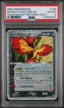 Pokemon Rocket's Moltres EX Team Rocket Returns 100/109 Holo Rare PSA 2004 - Image 1