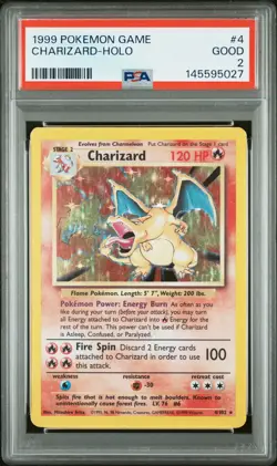1999 POKEMON BASE SET UNLIMITED #4 CHARIZARD-HOLO PSA 2 - Image 1