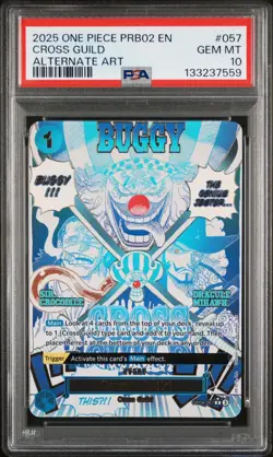 2025 ONE PIECE OP09-057 PRB02 #057 CROSS GUILD EVENT ALT ART BUGGY PSA 10 - Image 1