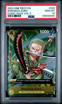 2024 ONE PIECE P-042 CHAMPIONSHIP EVENT PACK VOL 3 PROMO RORONOA ZORO PSA 10 - Image 1