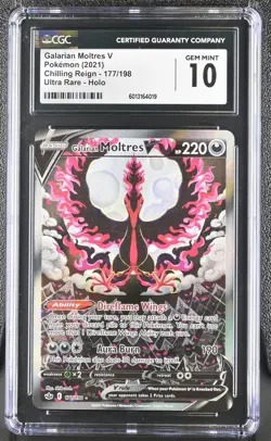 CGC 10 Galarian Moltres V 177/198 Pokemon Chilling Reign Alt Art Alternate SWSH - Image 1