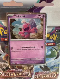 Pokemon SCARLET AND VIOLET - PALDEA EVOLVED 3 PACK BLISTER WITH TINKATINK PROMO - Image 2