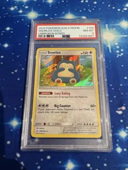 2019 Pokemon Snorlax Holo Rare Pikachu Sun & Moon Unbroken Bonds 158/214 PSA8 - Image 1