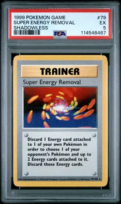 1999 POKEMON GAME #79 SUPER ENERGY REMOVAL SHADOWLESS PSA EX 5 - Image 1