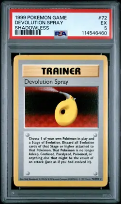 1999 POKEMON GAME #72 DEVOLUTION SPRAY SHADOWLESS PSA EX 5 - Image 1