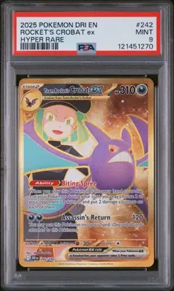 2025 POKEMON DRI EN-DESTINED RIVALS HYPER RARE TEAM ROCKET'S CROBAT EX PSA 9 - Image 1