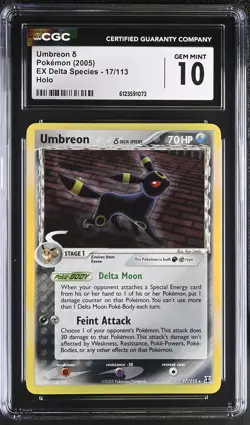 CGC 10 GEM MINT Umbreon 2005 EX Delta Species 17/113 Holo Pokemon Card - Image 1