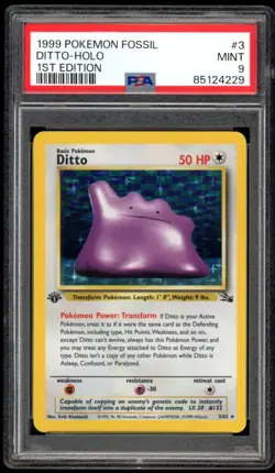 1999 Pokemon Fossil #3 Ditto Holo 1st Edition PSA 9 Mint - Image 1