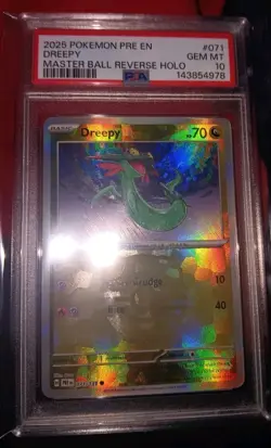 Pokemon Dreepy Prismatic Evolutions MASTER BALL #071 PSA 10 ENGLISH REV HOLO 💥 - Image 1