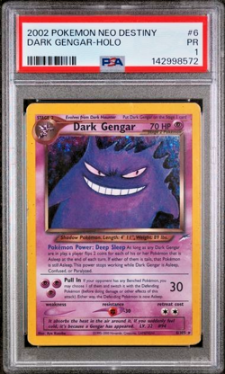 HUGE SWIRL PSA 1 PR 2002 Neo Destiny Dark Gengar 6/105 Holo Foil Rare Pokemon - Image 1