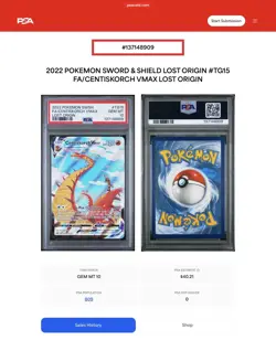 2022 POKEMON SWORD & SHIELD LOST ORIGIN #TG15 FULL ART/CENTISKORCH VMAX PSA 10 - Image 3