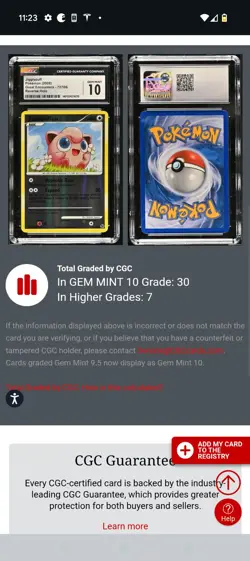 (POP 30) CGC 10 GEM MINT Jigglypuff Reverse Holo 72/106 Pokemon Great Encounters - Image 4