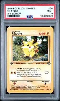 1999 Pokemon Jungle 1st Edition Pikachu 60 FRESHLY GRADED PSA 9 MINT - Image 1