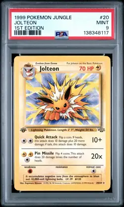 1999 Pokemon Jungle 1st Edition Jolteon 20 FRESHLY GRADED PSA 9 MINT - Image 1