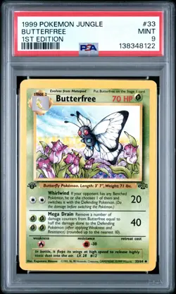 1999 Pokemon Jungle 1st Edition Butterfree 33 FRESHLY GRADED PSA 9 MINT - Image 1
