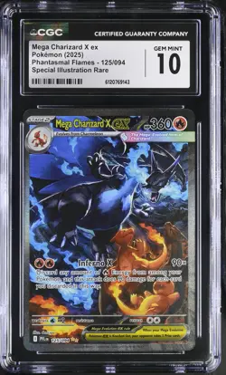 CGC 10 Mega Charizard X ex 125/094 Holo SIR Phantasmal Flames Pokemon Card - Image 1