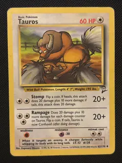 Pokemon TCG Tauros Base Set 2 Unlimited Uncommon Card 62/130 - Image 1