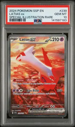 2024 POKEMON SSP EN-SURGING SPARKS SPECIAL ILLUSTRATION RARE LATIAS EX PSA 10 - Image 1