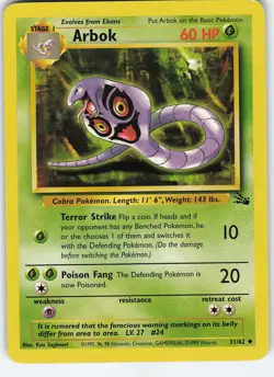 Arbok 31/62 Fossil Uncommon Unlimited LP/MP Pokemon TCG - Image 1