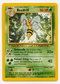 Pokemon Beedrill Base Set Rare 17/102 Unlimited 1999 Rare Never Played Near Mint - Image 1