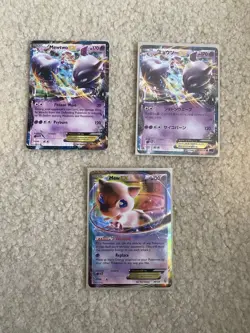 Pokemon TCG Mewtwo EX & Mew EX Holo XY Set 3 Card Lot Japanese and English - Image 1