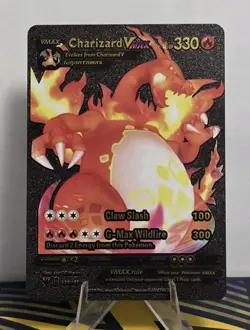Pokemon Charizard VMAX 330hp Black Vinyl Gold Foil Fan Art Collector Card TCG - Image 1