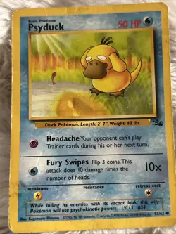 Pokemon Card 1995-1996 1st Edition Psyduck, Fossil Set, 53/62, Basic Set - Image 1