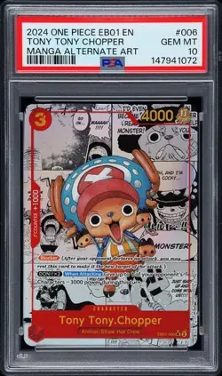One Piece CCG Tony Tony Chopper Manga Alternate Art EB01-006 PSA 10 Gem Mint - Image 1