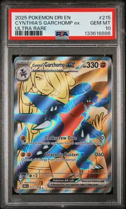2025 POKEMON DRI EN-DESTINED RIVALS ULTRA RARE #215 CYNTHIA'S GARCHOMP EX PSA 10 - Image 1