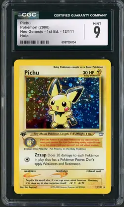 2000 Pokemon Neo Genesis 1st Edition Pichu Holo Rare #12 Double Swirl CGC Mint 9 - Image 1