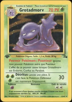 2000 Pokemon FRENCH 1st Edition Fossil Grotadmorv-Muk Holo 13/62 POOR - Image 1