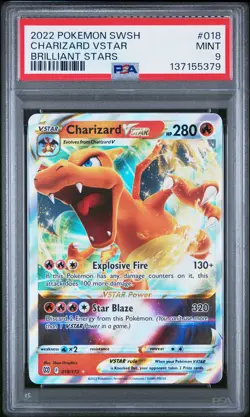 2022 POKEMON SWORD & SHIELD BRILLIANT STARS #018 CHARIZARD VSTAR PSA 9 - Image 1
