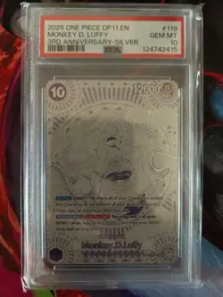 2025 ONE PIECE OP11 MONKEY D LUFFY 3RD ANNIVERSARY SILVER OP05-119 PSA 10 - Image 1