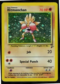 Hitmonchan 8/130 Base Set 2 Holo MHP Pokemon Card HQ Scan - Image 1