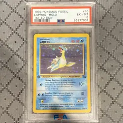 1999 Pokemon Lapras Fossil Holo 10/62 1st Edition PSA 6 - Image 1