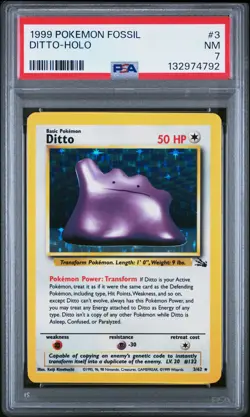 1999 POKEMON FOSSIL #3 DITTO-HOLO PSA 7 - Image 1