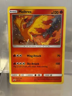 Pokemon Moltres SM Promo Holo Basic 120 HP Card SM143 Wing Attack Sky Attack - Image 1
