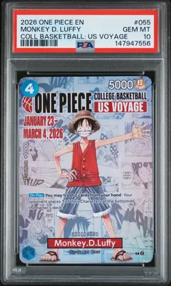 2026 ONE PIECE PROMOS COLLEGE BASKETBALL US VOYAGE MONKEY D. LUFFY PSA 10 - Image 1