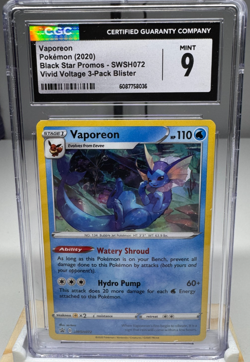 CGC 9 Vaporeon SWSH072 – Black Star Promo Cosmos Holo Pokemon Card - Image 1