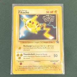 1999 Pikachu WB Kids First Movie Promo Black Star HP Crease Pokemon Card - Image 1