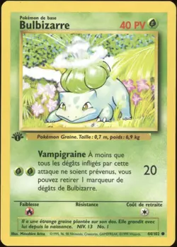 1999 Pokemon FRENCH 1st Edition Base Set Bulbizarre-Bulbasaur 44/102 EX - Image 1